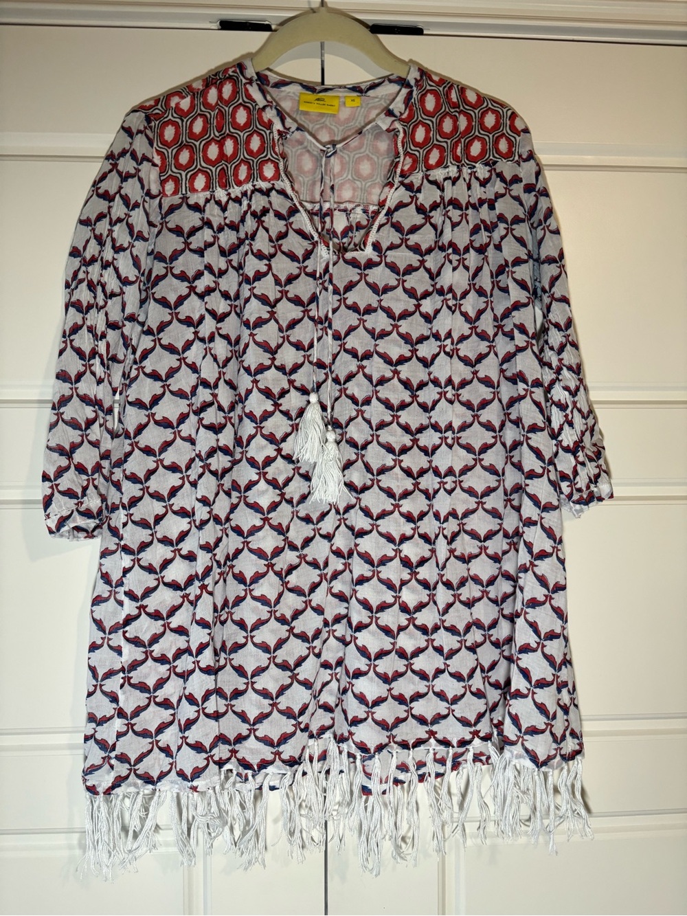 Roberta Roller Rabbit Red, Navy & White Printed Boho Tunic Blouse-XS